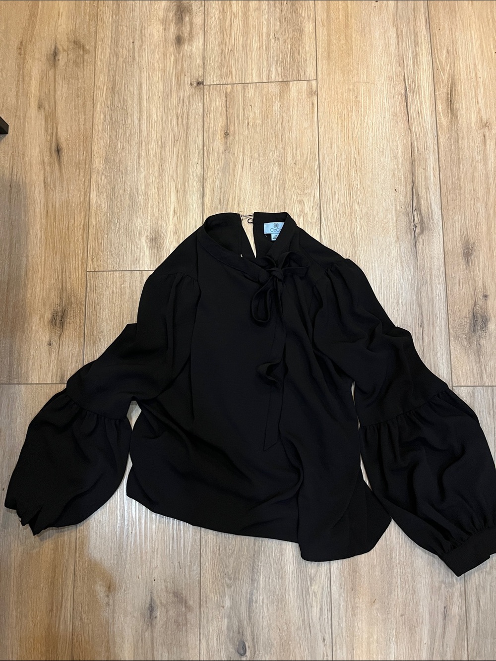 Elegant Black Tie-Neck Blouse with Balloon Sleeves CeCe Nordstrom